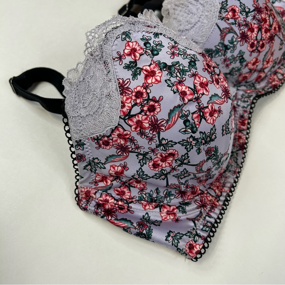 Dream Angels Victorias Secret 34DD Lined Demi Bra Floral Purple Pink Black #2954 - Picture 10 of 12